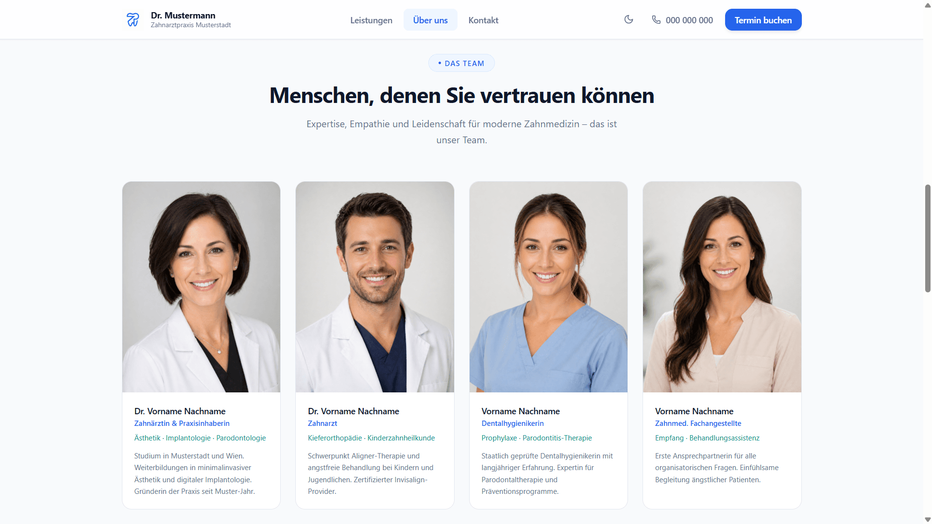 Teamvorstellung auf der Über-uns-Seite