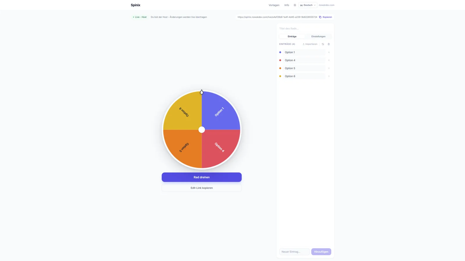 Host-Ansicht der Web-App mit Steuerung der laufenden Runde